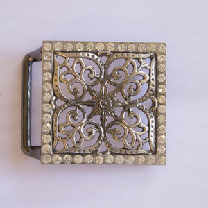 Filagree Silver Buckle with Crystals
