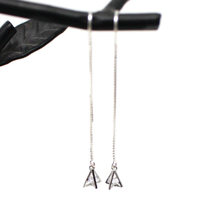 Sleek and sophisticated threaders with a crystal in the middle of a silver prism.